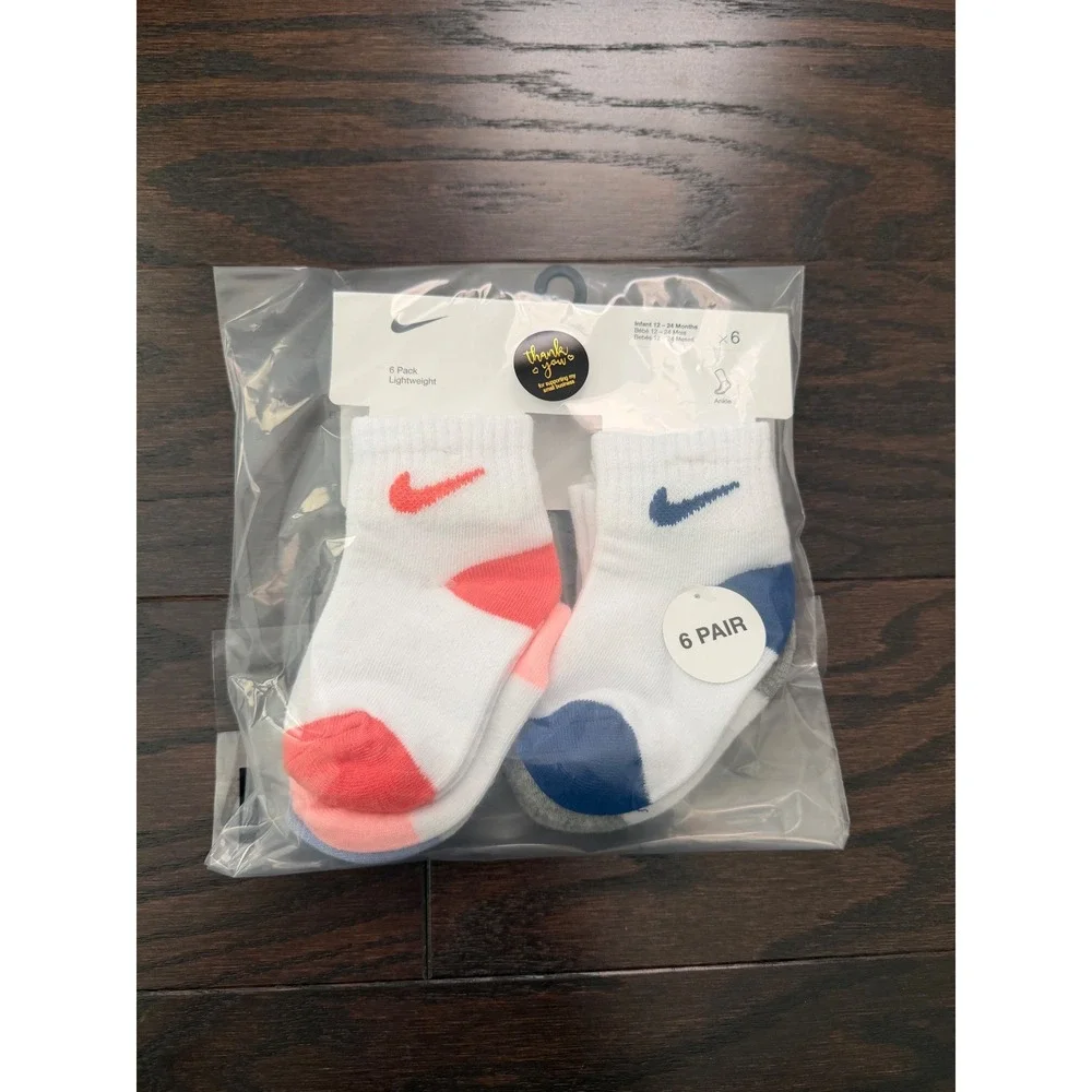 Nike Infant 6 Pack Lightweight Ankle Socks White Multi NN0299-R26 12-24 Months